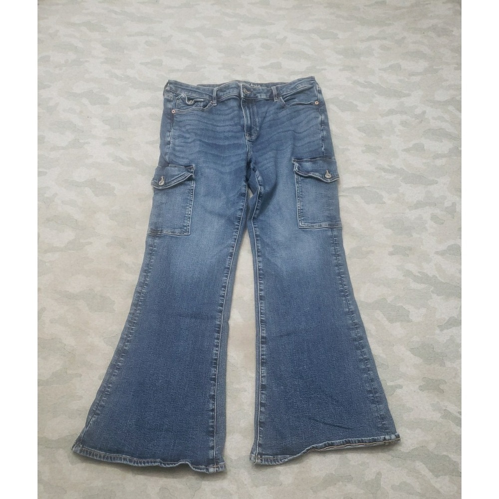 American Eagle Jeans Womens 14 Blue Low Rise Flare Denim Medium Wash